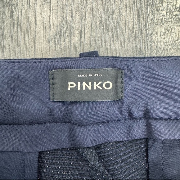Pinko Italian Women’s Navy Gold Metallic Wide Leg Trousers Pants US Size 8 EUC - Picture 3 of 11